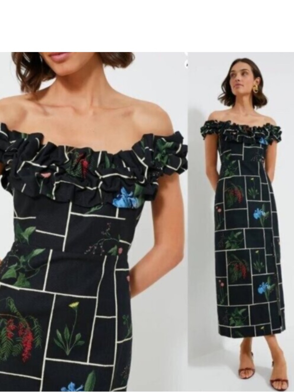 Tuckernuck NWT black fresher buds suze cotton midi dress ruffled size 6